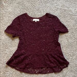 LOFT Lace Burgundy peplum top